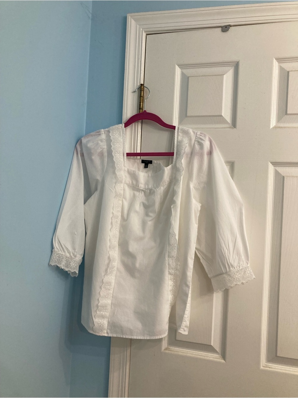 Talbots White Lace-Trim Peasant Blouse